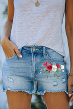 Load image into Gallery viewer, Day Dreams & Roses Floral Print Split Distressed High Waist Denim Short